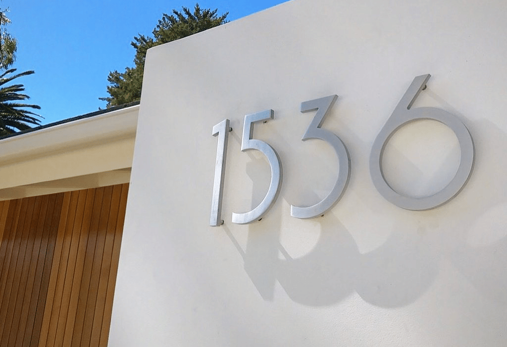Plaque Modern House Numbers One Number Square Concrete with Natural Wood