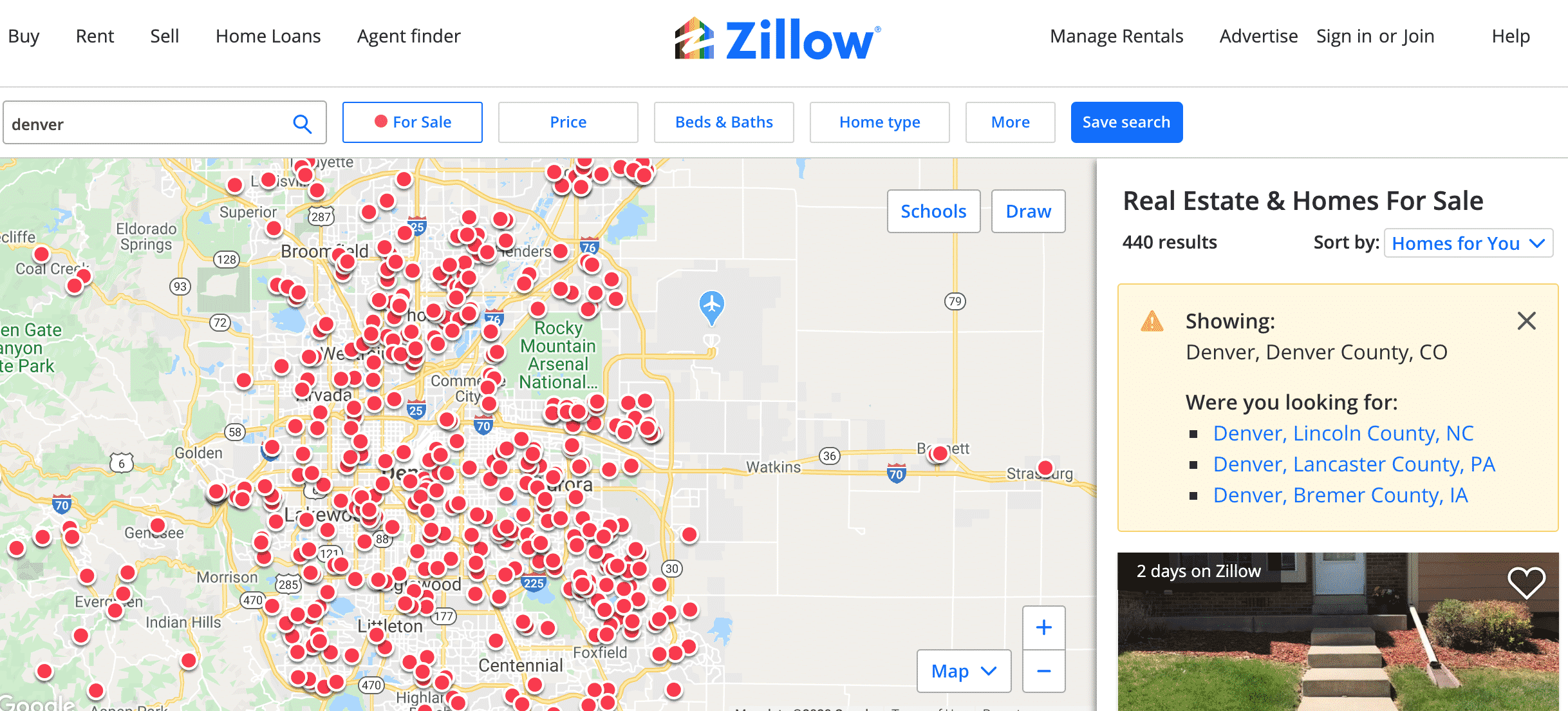 Zillow search shows over 400 FSBOs