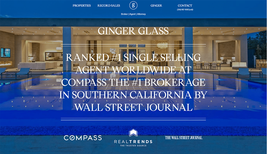Ginger Glass website in desktop view