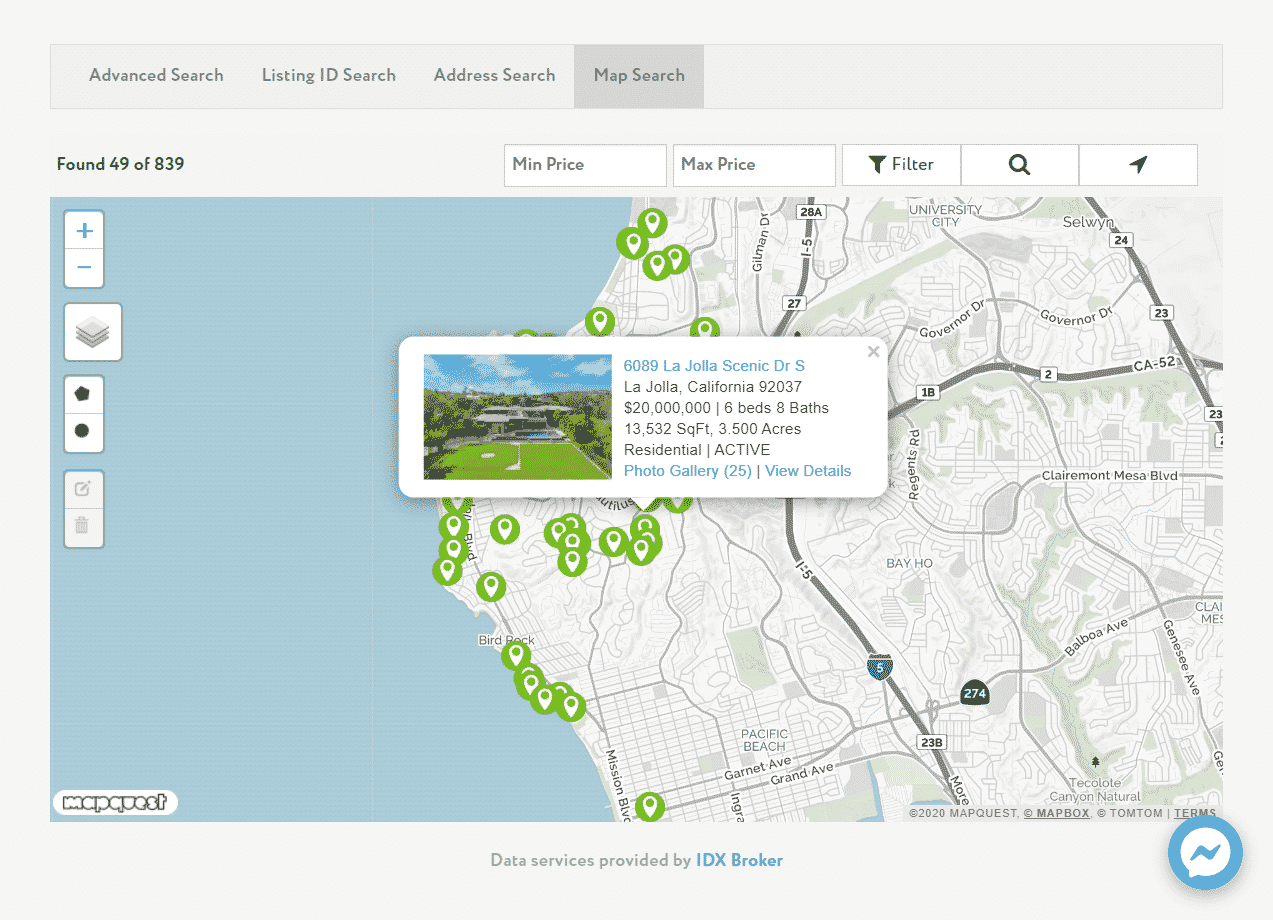 WordPress IDX Broker Map search Interface