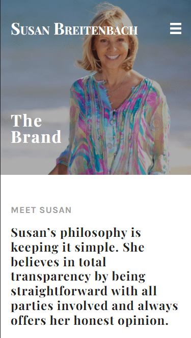 Susan Breitenbach website in Mobile view
