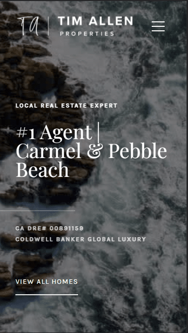 Tim Allen real estate agent website in mobile view