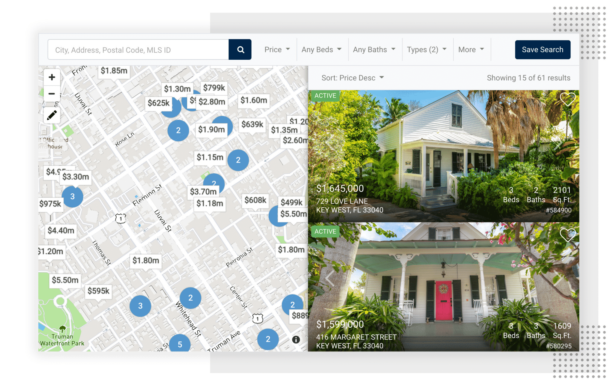 iHomefinder maps and listing interface