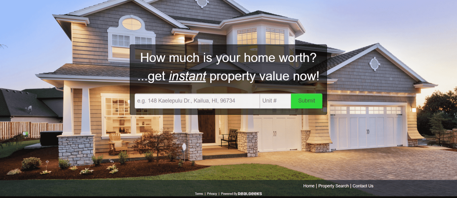 Real Geeks home valuation landing page