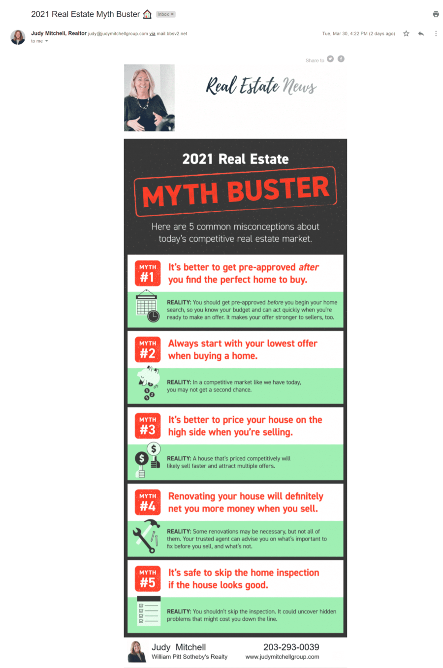 Example of Selling Myth Busters Newsletter from Judy Mitchell
