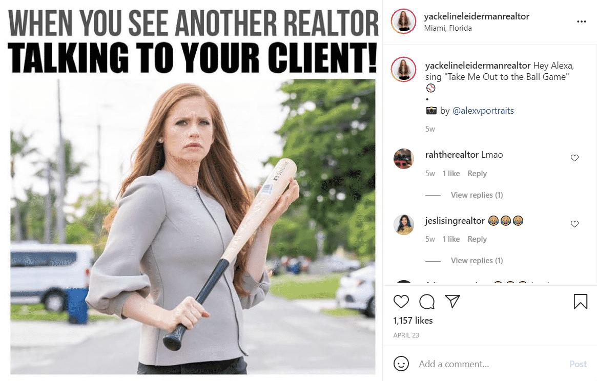 Screenshot of instagram post from real estate agent Yackeline Leiderman