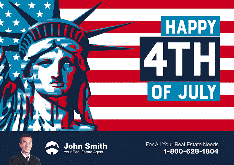 A real estate postcard that celebrate a special occasion (the 4th of July)