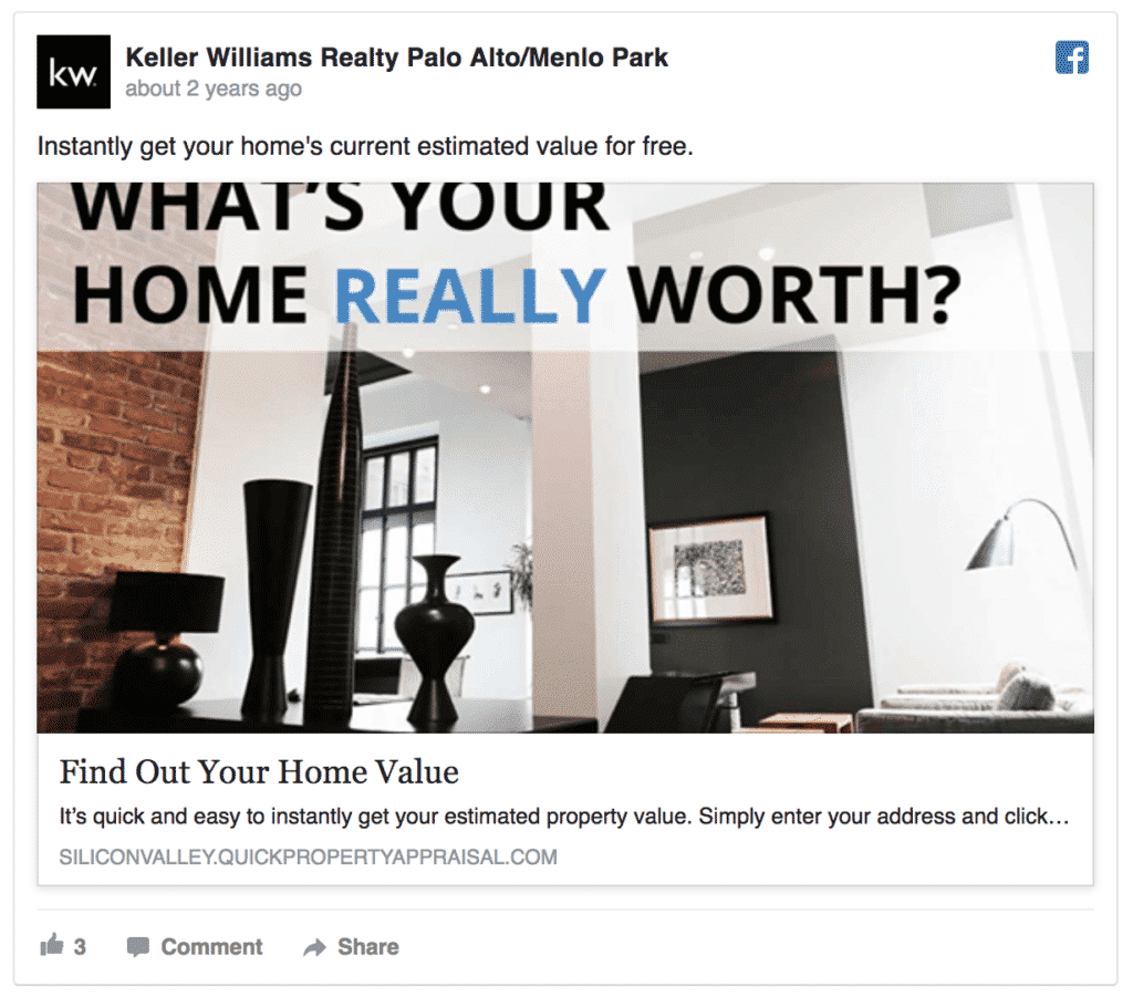 Home Valuation Facebook Ad - Keller Williams ad