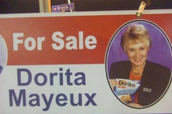 Real estate sign joking about an agent named Dorita 