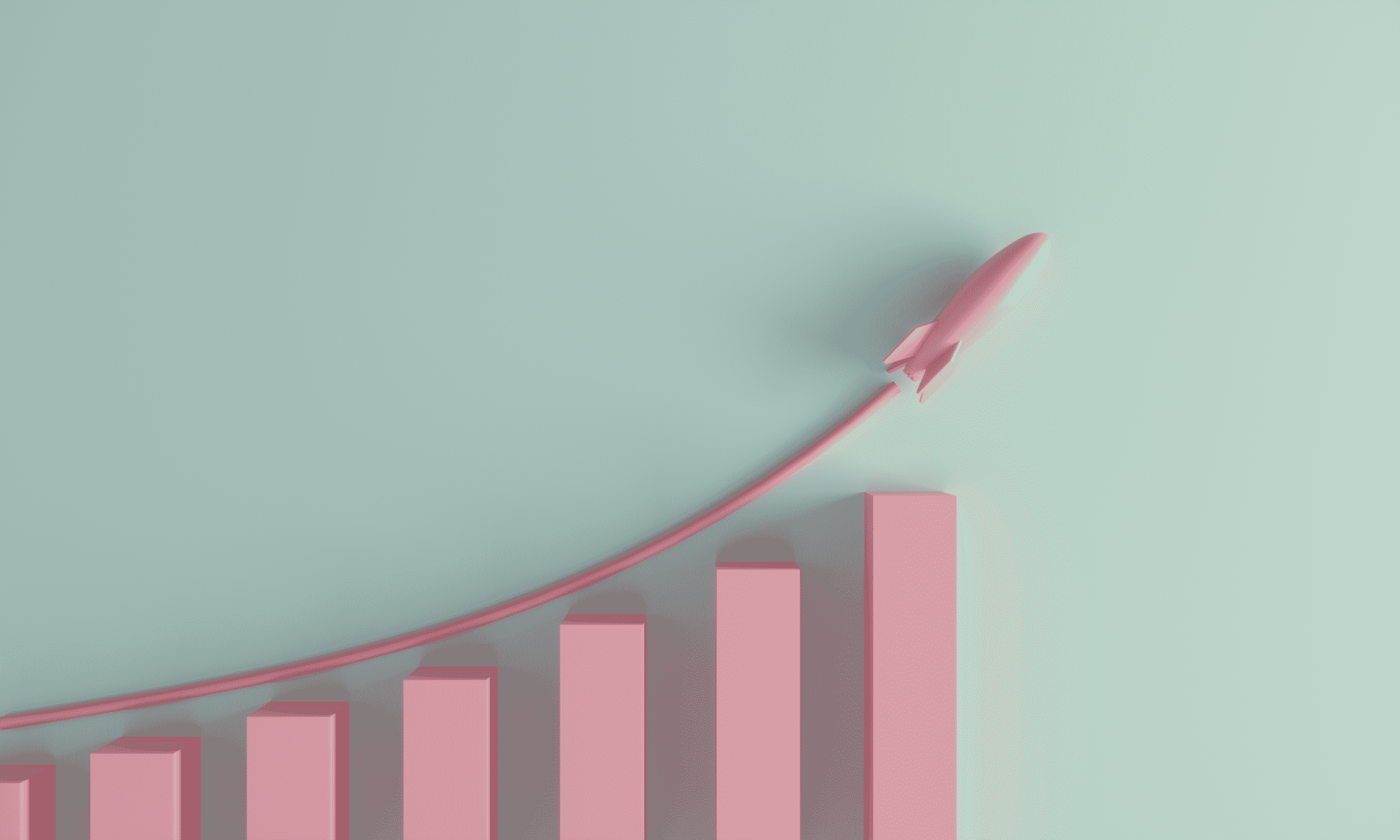 A pastel colored growing graph with rising rocket. (3d render)
