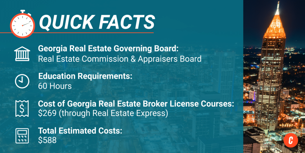Infographic depicting Quick Facts - Georgia Real Estate Broker License