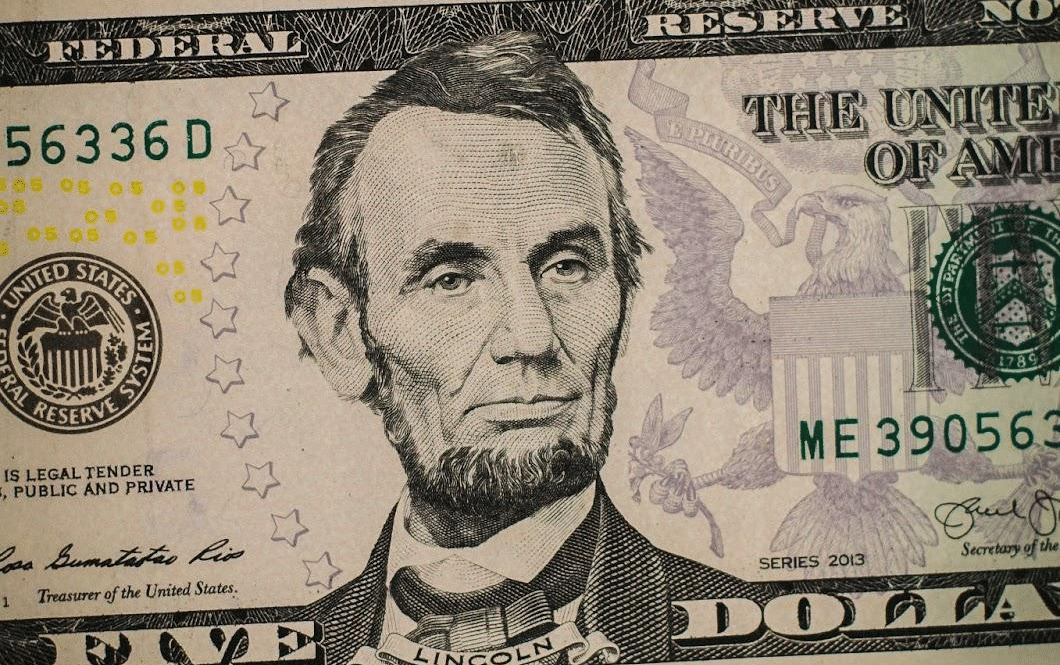 Abraham Lincoln on a five-dollar bill
