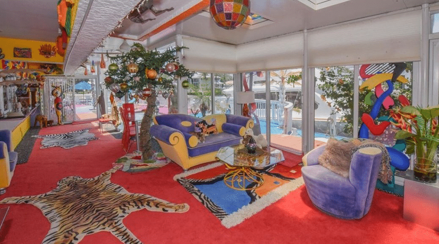a garish living room with very bright colors