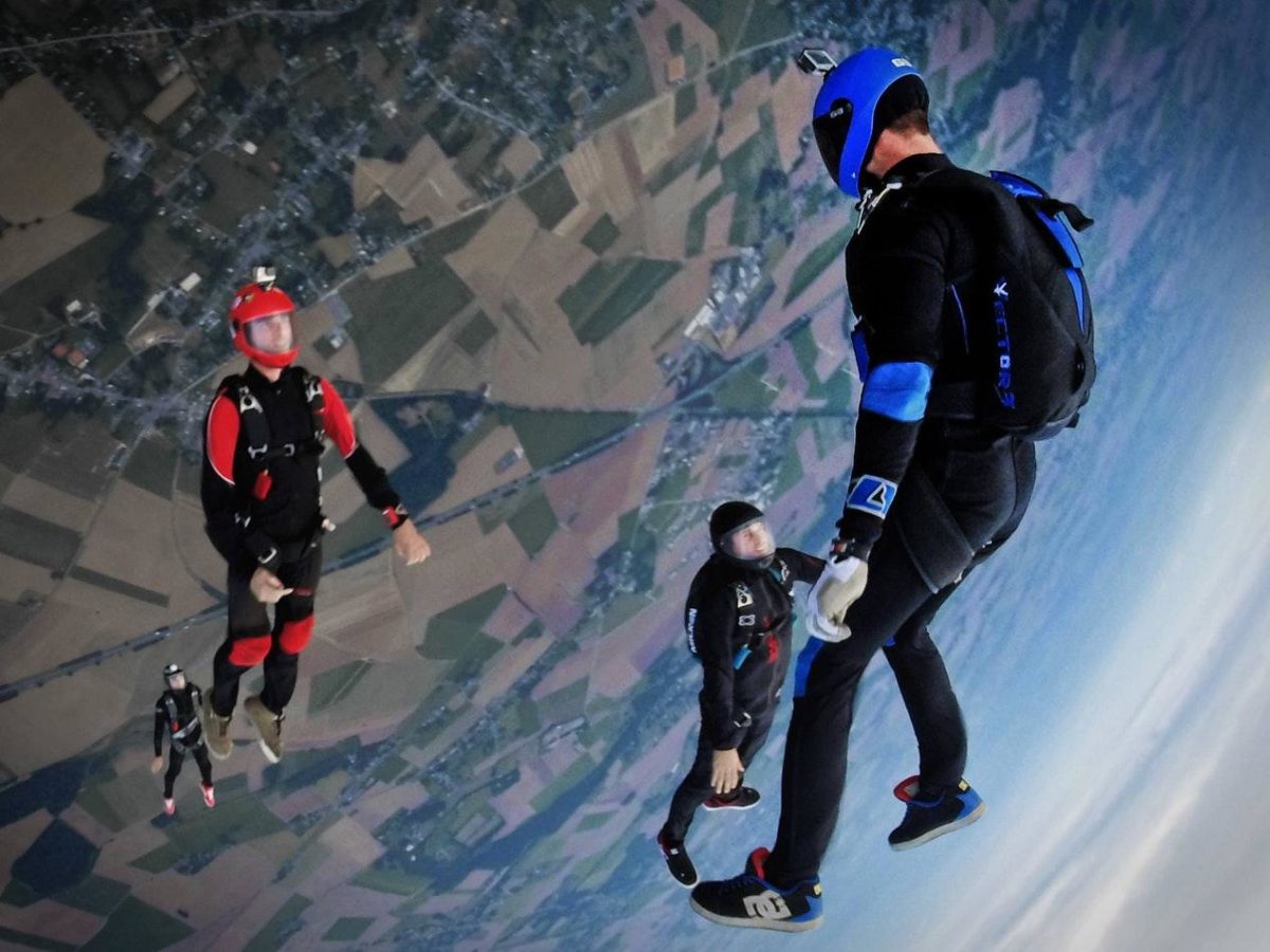 People free-falling after jumping from a plane