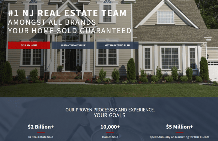 NJ Real Estate Team Landing page example