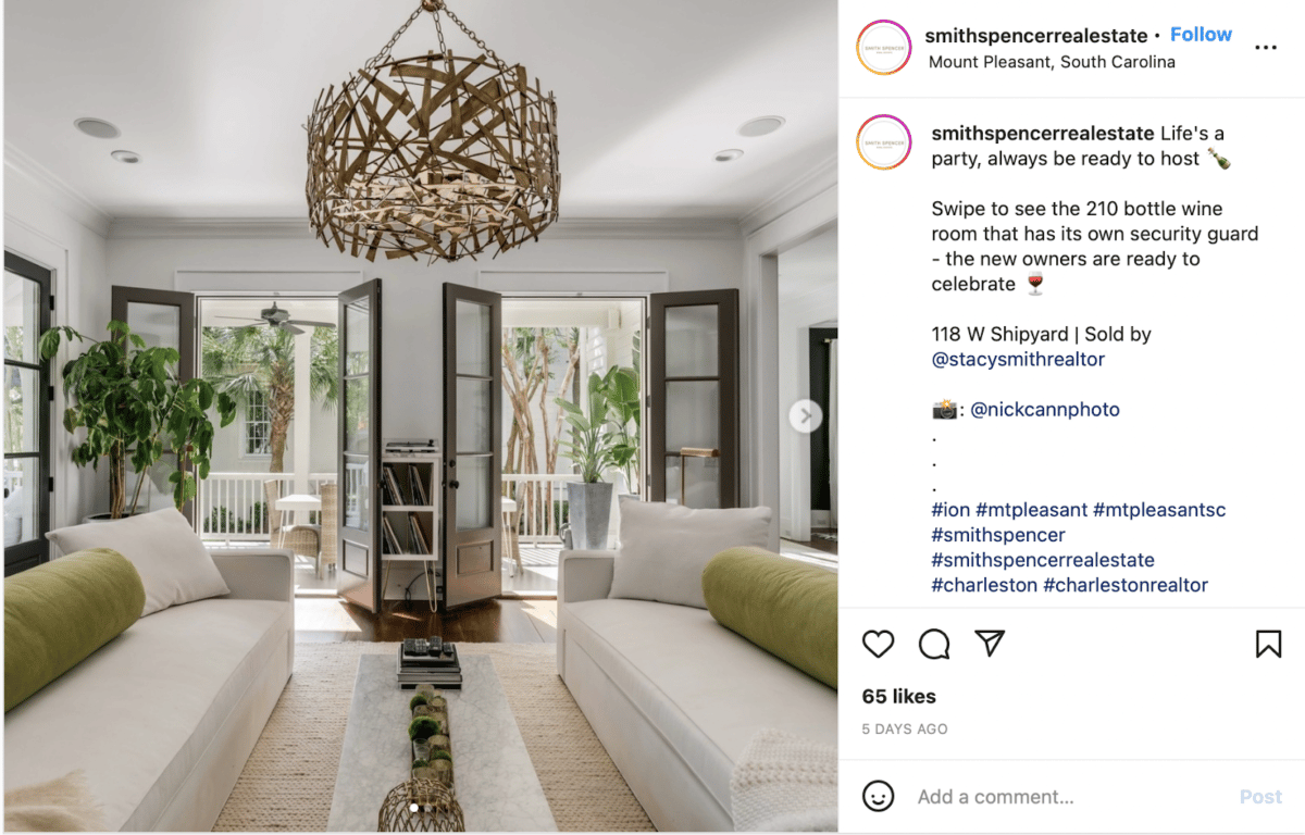 Real Estate hashtags example: Smith Spencer Real Estate ig post