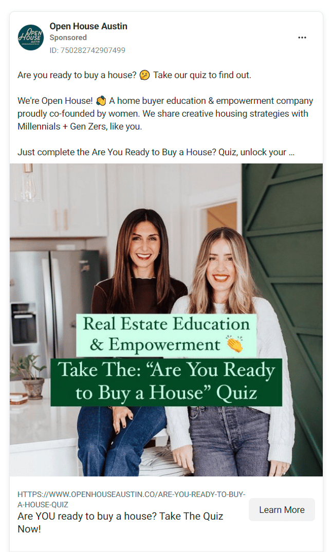 facebook Real Estate Ad Buyer Quiz Ad