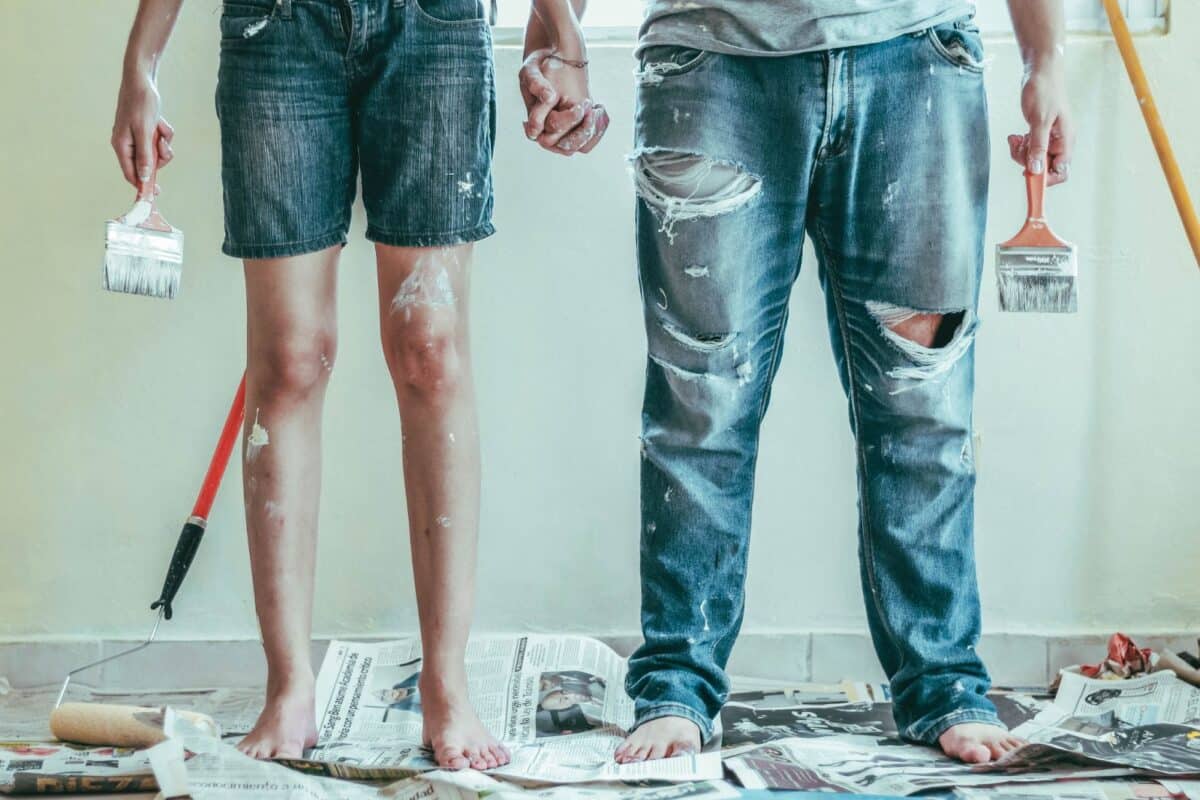 couple covered with paint