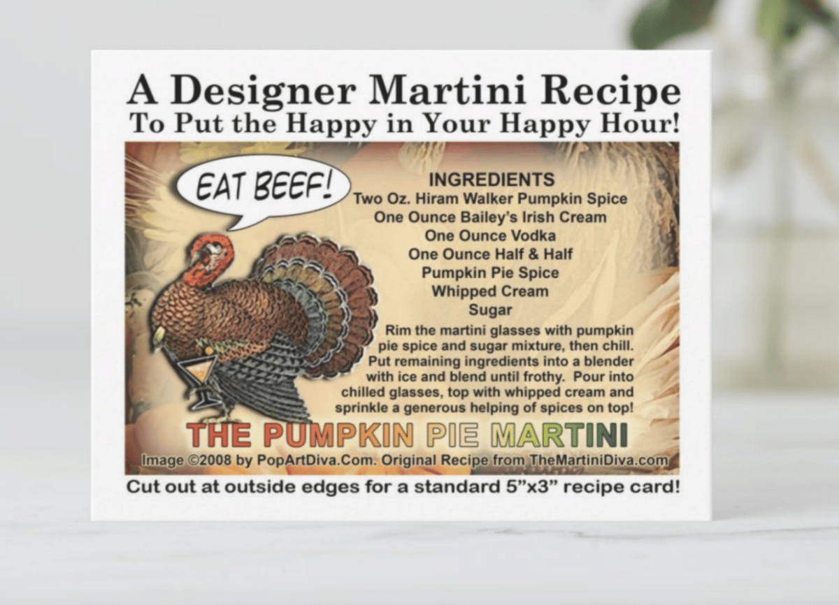 Recipe Card with Turkey image saying eat beef!