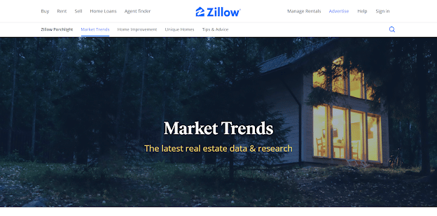 screenshot of the Zillow Market Trends blog homepage