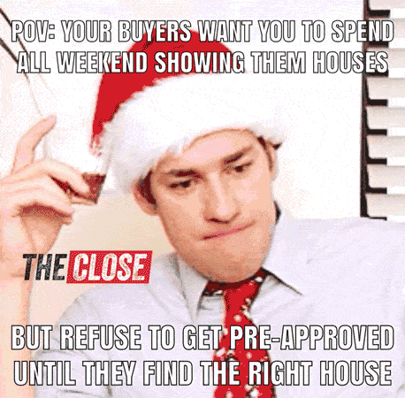 TheClose meme a business man wearing santa hat approved