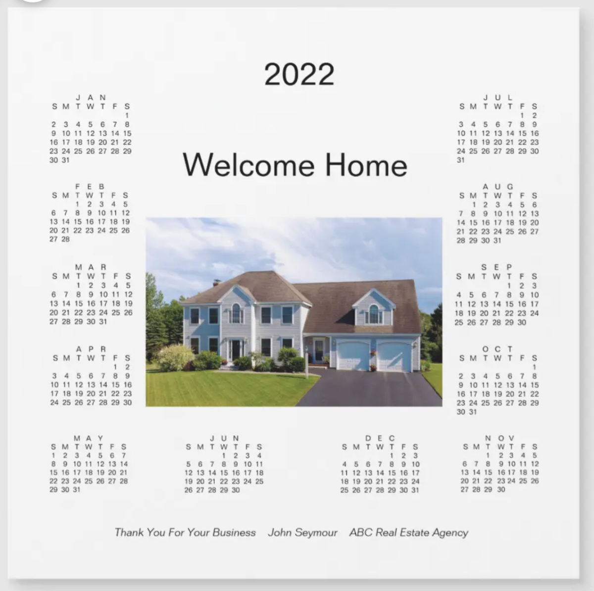 2022 Real Estate Thank You Calendar