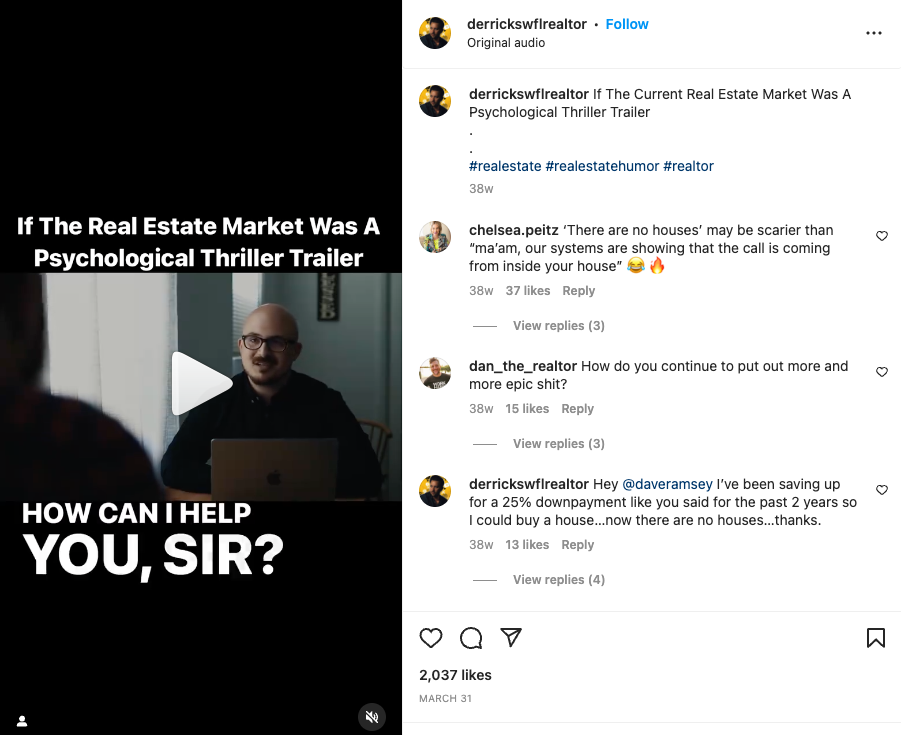 Screenshot of funny instagram post from real estate agent Derrick Gregory