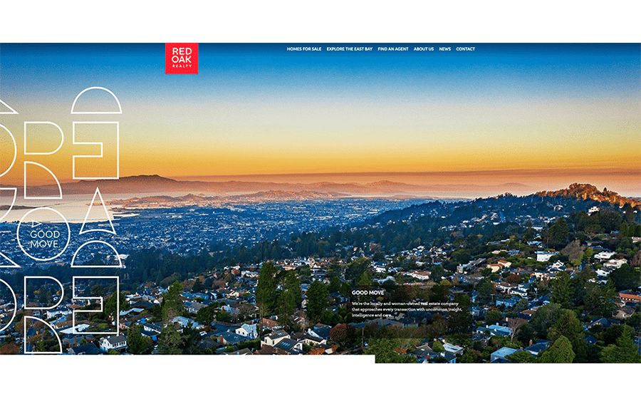 real estate website with view of a sunset over the mountains
