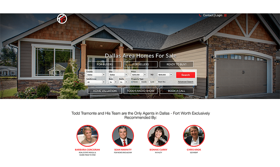 real estate website example witha prominent image of a wood-shingled house