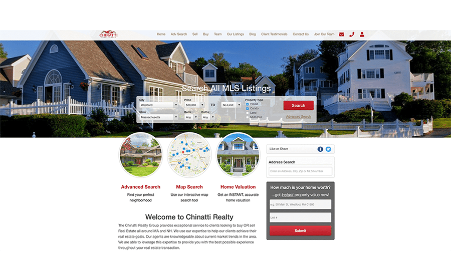 real estate website example with images of a generic neighborhood