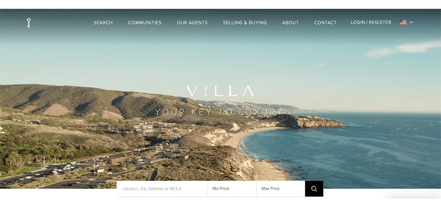 real estate website example with an image of a California skyline