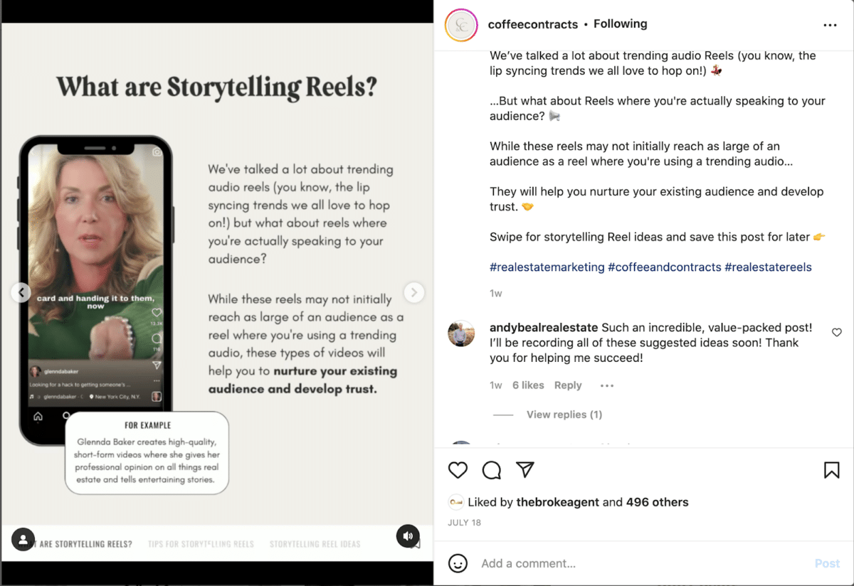 Instagram post that explains storytelling reels