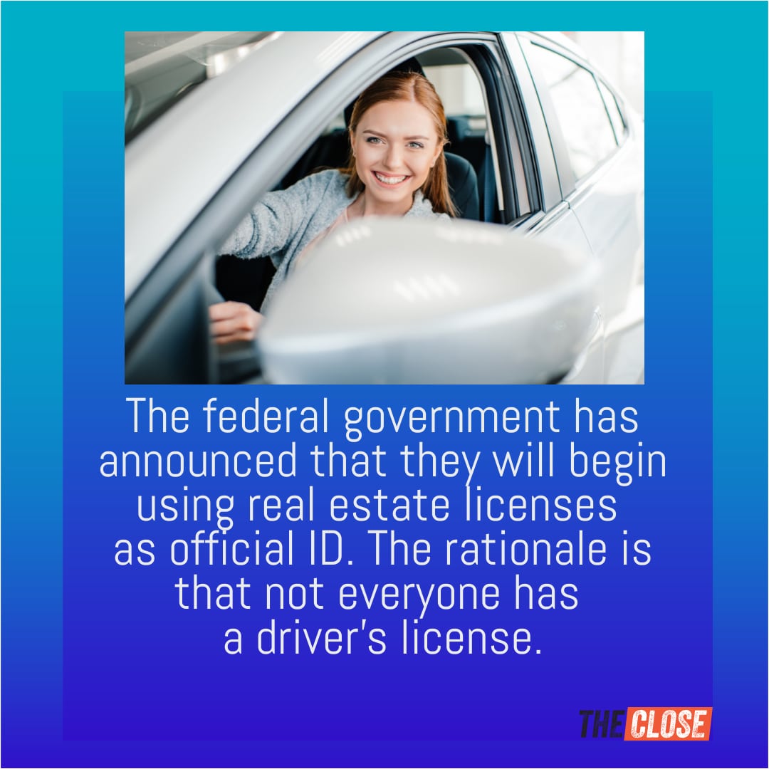 social media real estate joke post that shows woman driving her car, saying the government is now accepting real estate licenses as official id's because not everyone has a driver's license.