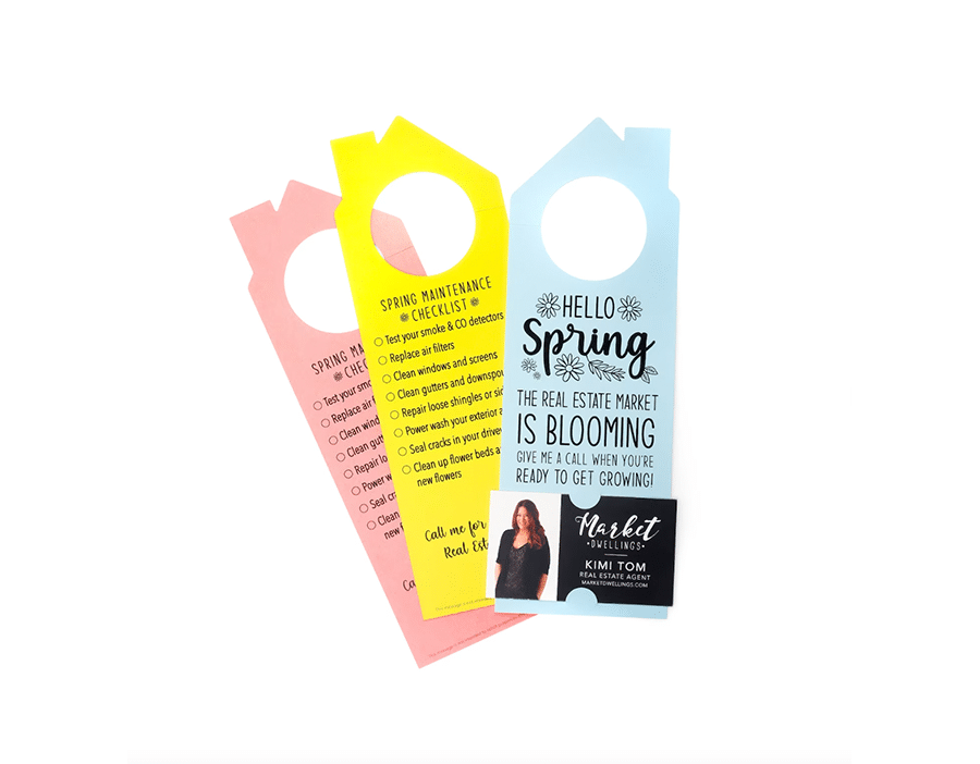 Colorful spring door hangers shaped like houses