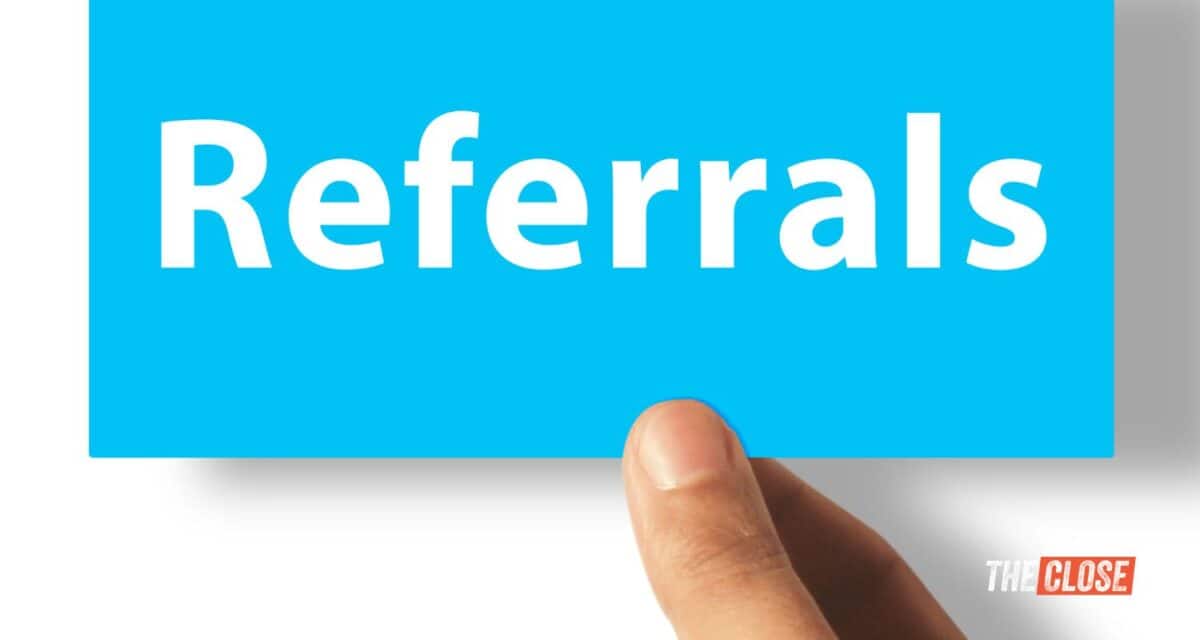 The word "referrals" in blue with a finger pointing to it