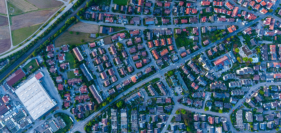 areal view of suburban neighborhood