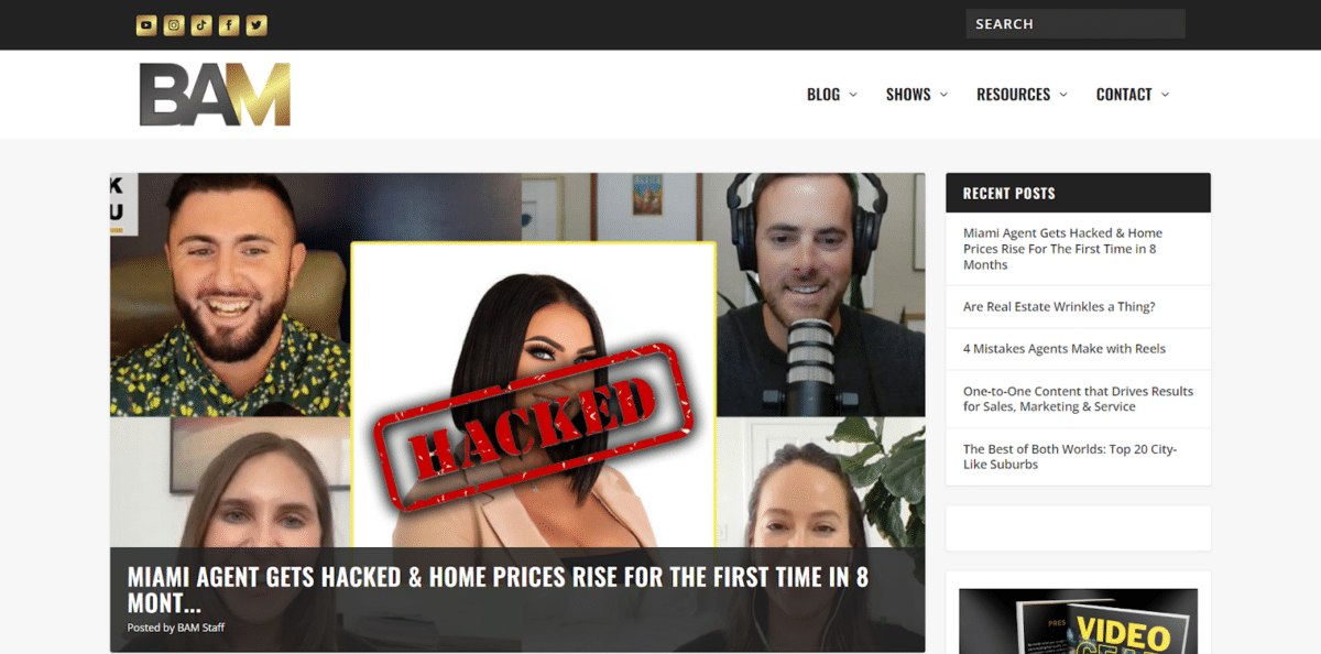 screenshot of the Broke Agent Media blog homepage