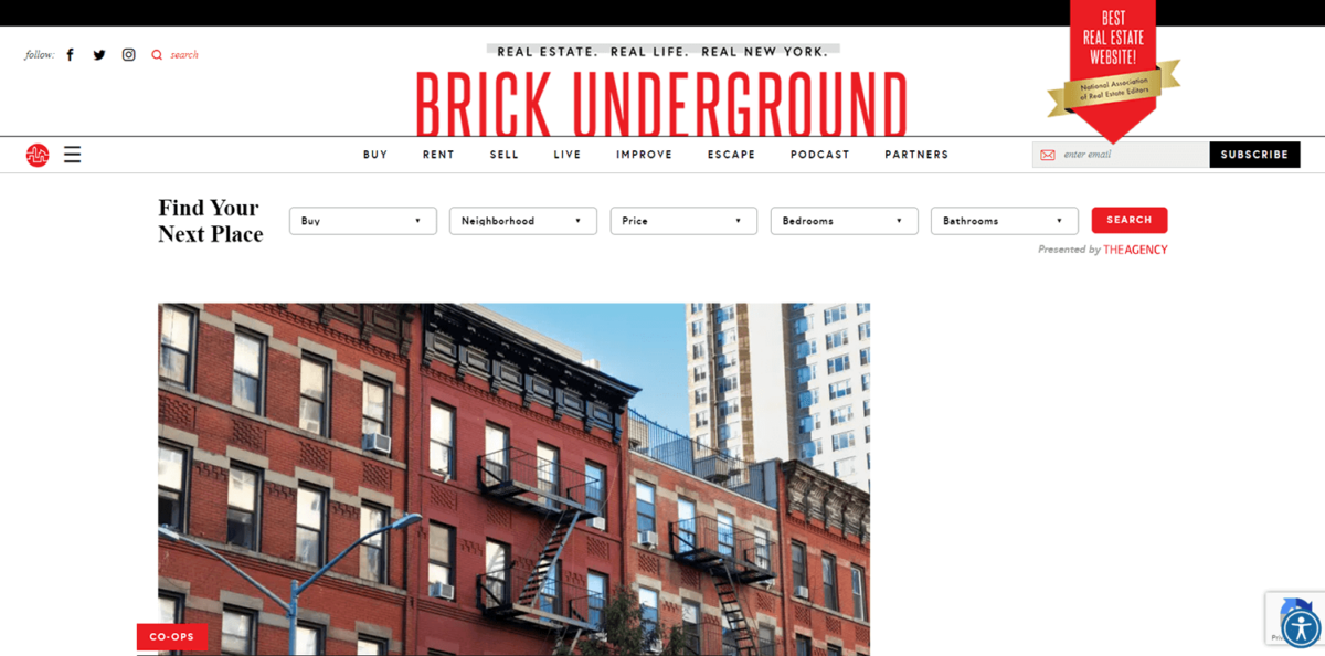screenshot of the Brick Underground blog homepage