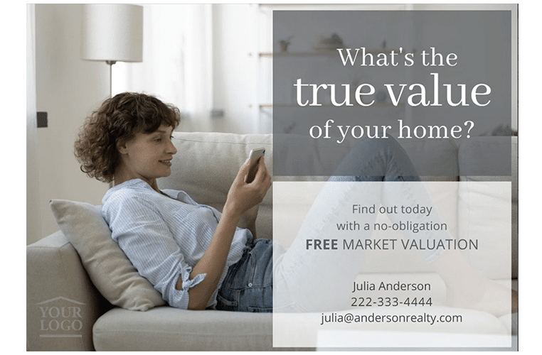 Home valuation postcard template from Etsy via IQ Realty Resources