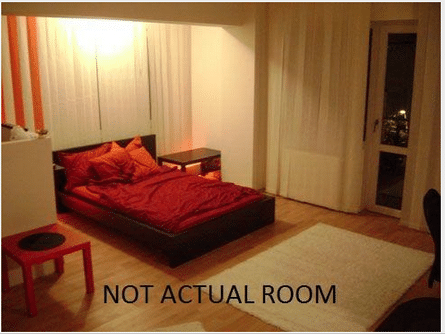 a poorly lit bedroom labeled not actual room