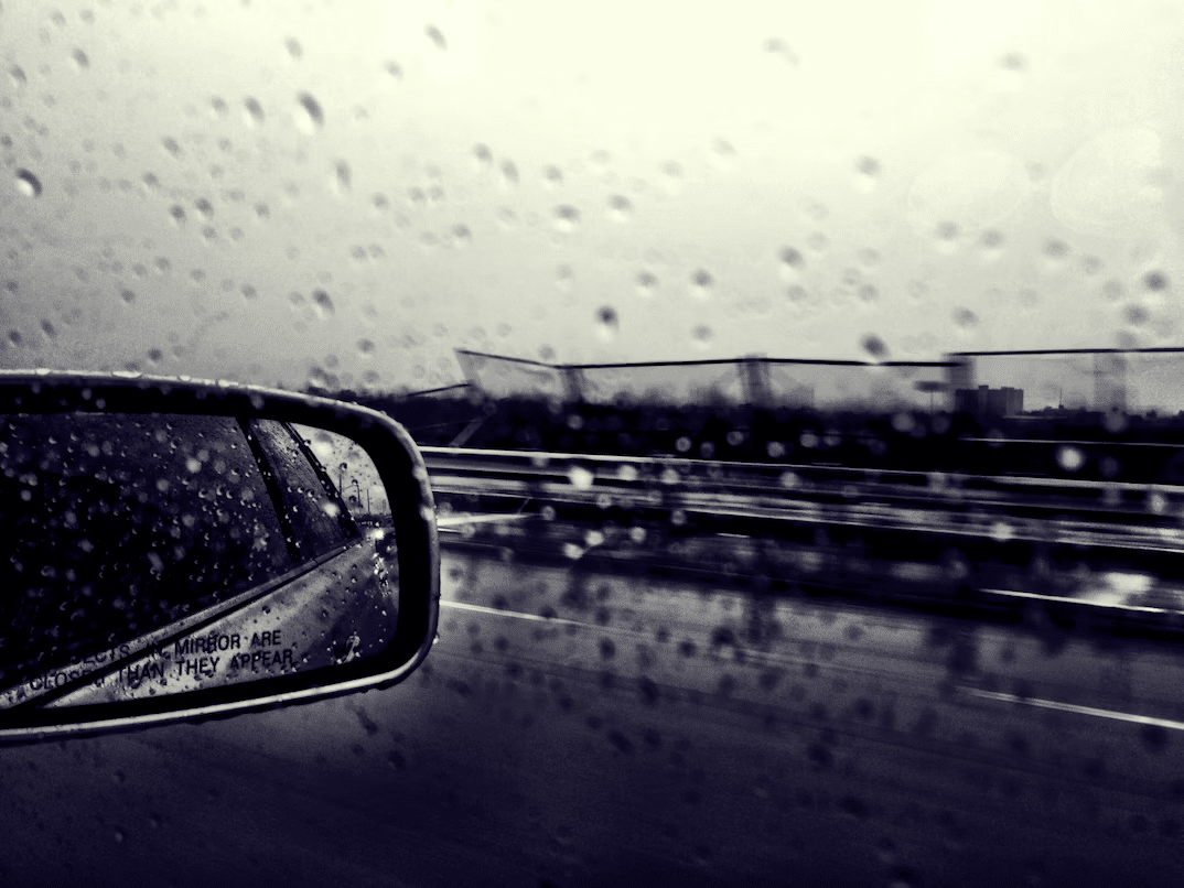 View outside car window in the rain