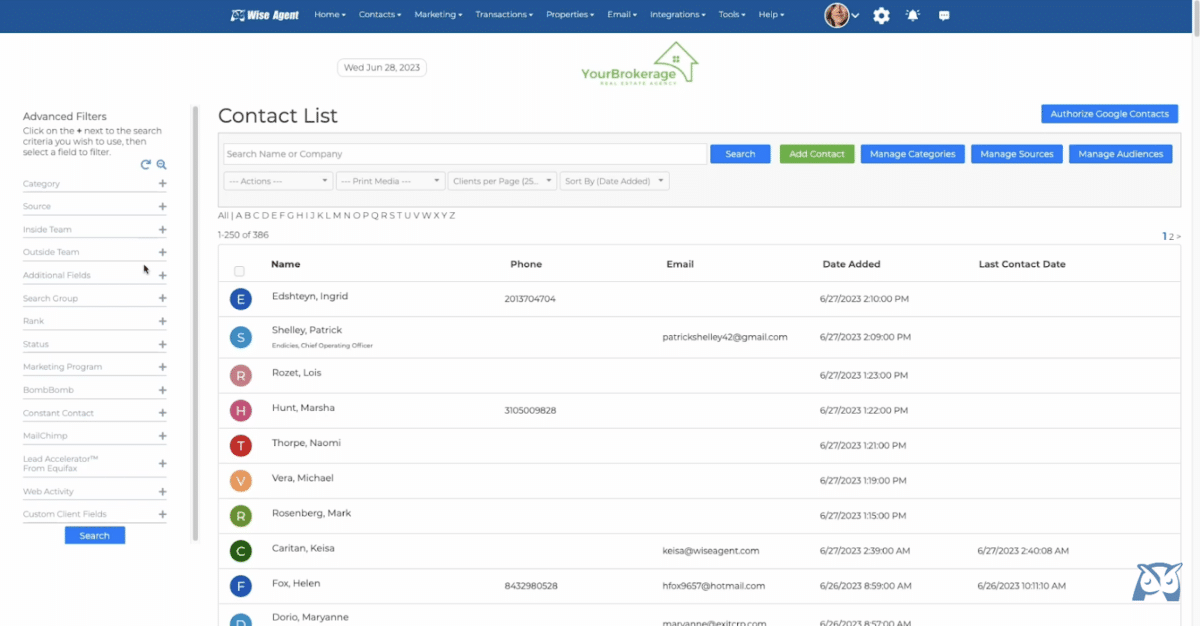Wise Agent's contact management page lets agents easily see everything they need in one place.