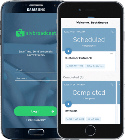 screenshot of Slybroadcast app on phone