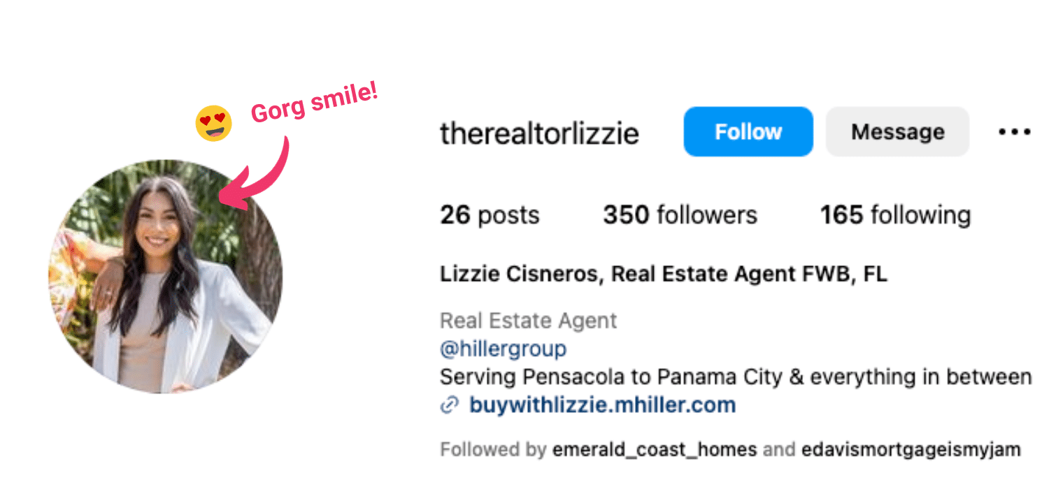 Screenshot of Lizzie Cisneros's Instagram page with bio.