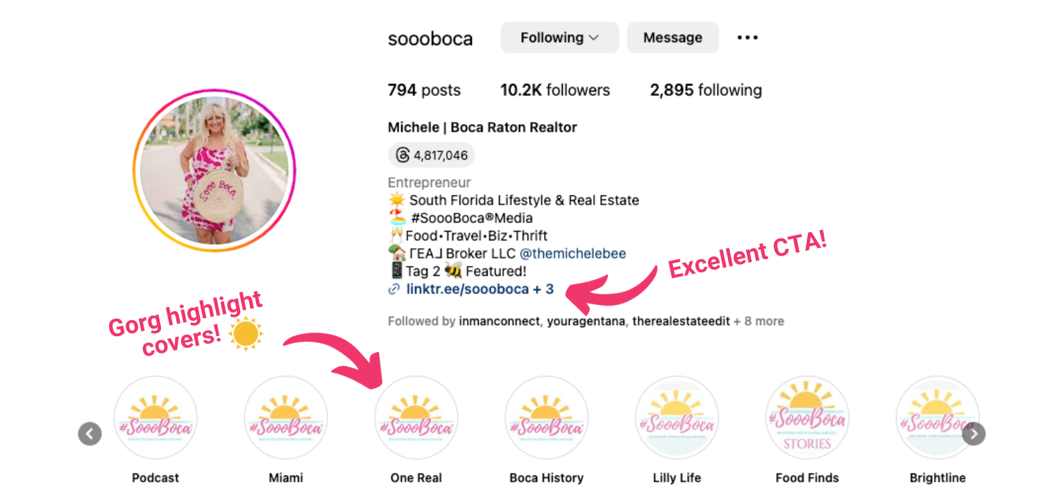 Screenshot of Michele Bellisari's SoooBoca Instagram page with bio and highlight covers.