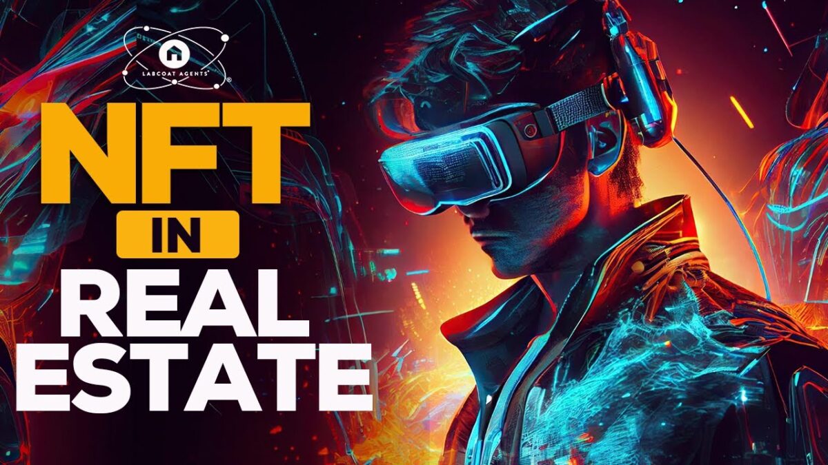 LabCoat Agents YouTube Channel; AI-generated image of young man wearing VR goggles; caption "NFT In Real Estate"