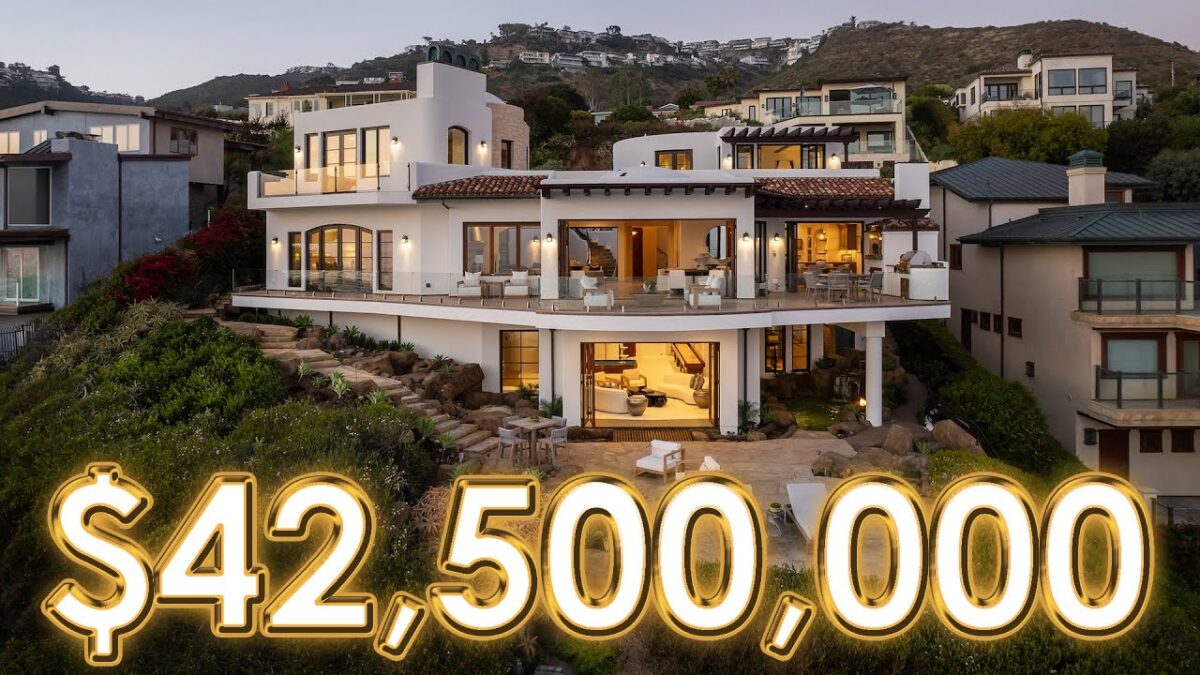 Josh Altman YouTube Channel; Modern Beverly Hills mansion at dusk with caption "$42,500,000"
