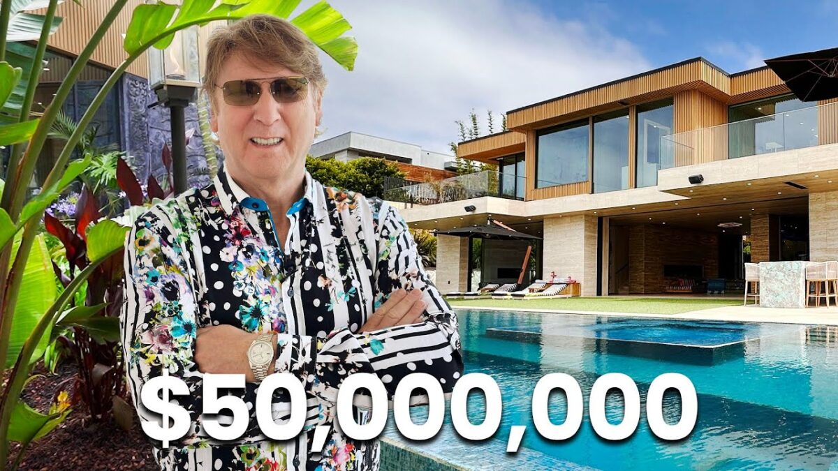 Producer Michael YouTube Channel; Michael standing in the foreground in front of a large house with stunning pool, caption "$50,000,000"