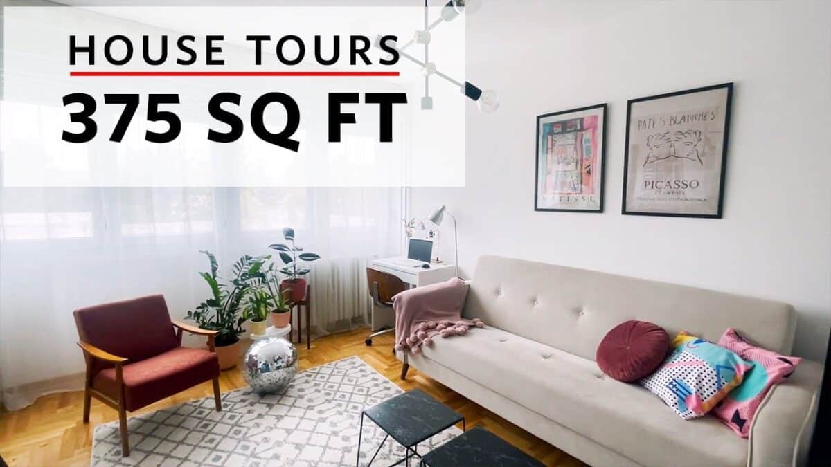 Apartment Therapy YouTube Channel; Photo of a sofa in a small living room; caption "HouseTours 375 SQ FT"