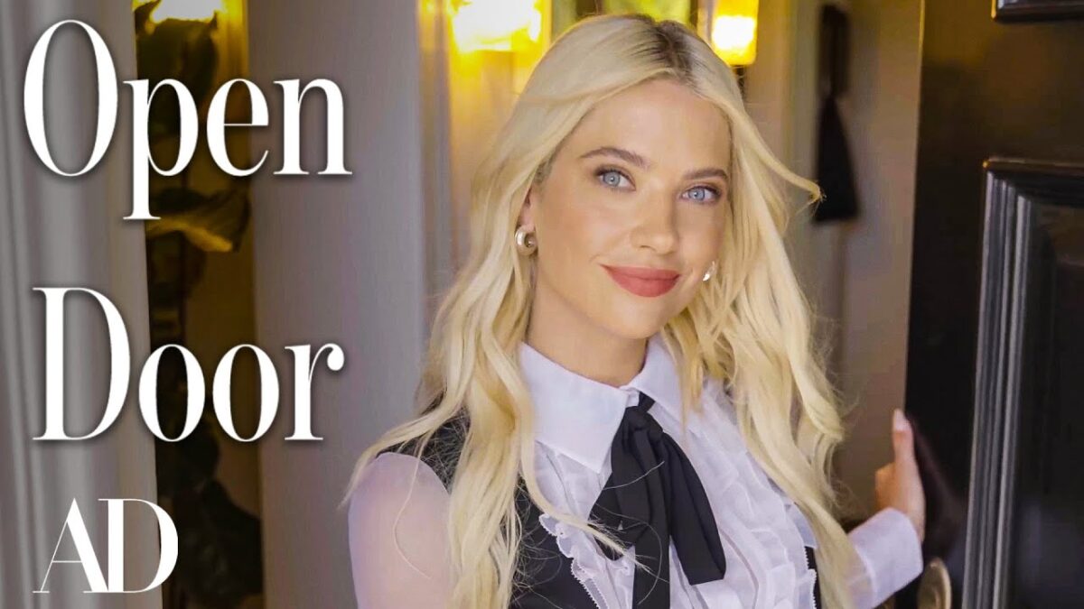 Architectural Digest YouTube Channel; image of Ashley Benson opening her front door; caption "Open Door AD"